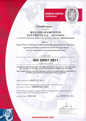 WEG recibe la ISO 50001 para su sistema de gestión de la energía en la fabricación de motores eléctricos