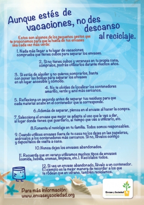 La Plataforma Envase y Sociedad promueve la campaña En vacaciones, no des descanso al reciclaje