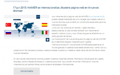 Haimer se internacionaliza con una página web en cuatro nuevos idiomas