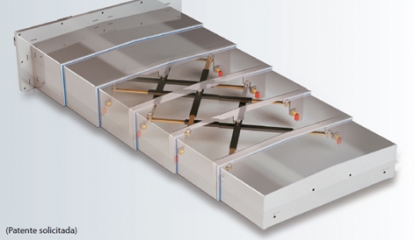 Sistema de tirantes mecánico de P.E.I. que sincroniza el movimiento en cubiertas telescópicas