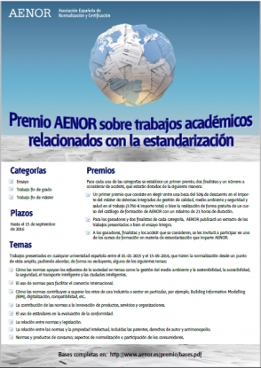 Aenor convoca el I Premio sobre trabajos académicos de estandarización