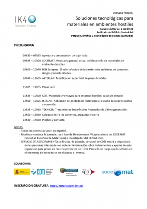 Una jornada de IK4 analizará los últimos avances en torno a la tecnología de materiales en ambientes hostiles