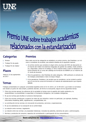 Se convoca el Premio UNE sobre trabajos académicos de estandarización