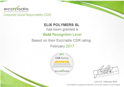 ELIX Polymers obtiene reconocimiento EcoVadis Gold por sus prácticas en responsabilidad social corporativa
