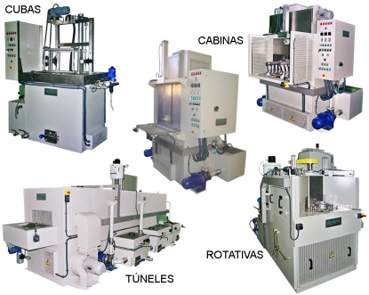 Máquinas de tipo túnel, rotativas, cubas, cabinas y tambores