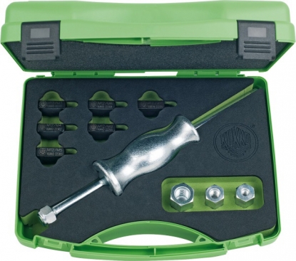 Surtido de extractores de pasadores con martillo deslizante en maleta de plástico