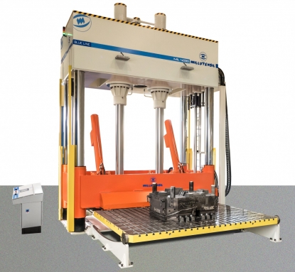 Prensa compacta con un plato de 4.000 x 3.000 mm para ajuste de moldes