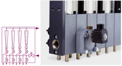 Válvula solenoide con cierre centralizado de varios circuitos del molde