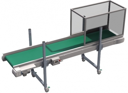 Cinta transportadora plana diseñada especialmente para la recepción de piezas desde un robot o manipulador