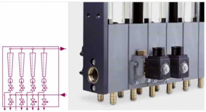 Válvula solenoide con cierre del agua de refrigeración en circuitos de molde individuales
