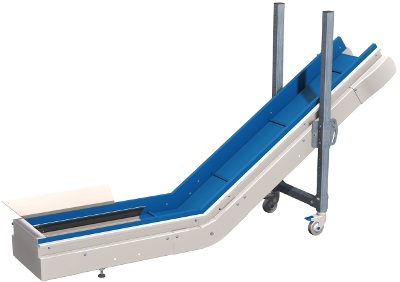 Cinta transportadora inclinada con una parte horizontal en su parte inferior provista de tolva de recepción