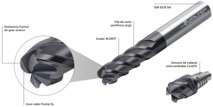 Fresa con geometría frontal de gran avance