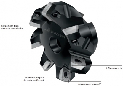 Fresa de planear con cuatro filos para superficies exclusivas con nuevas plaquitas