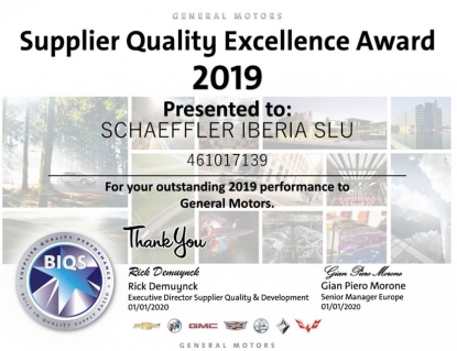 Schaeffler Iberia obtiene nuevamente el 'Supplier Quality Excellence Award' de General Motors