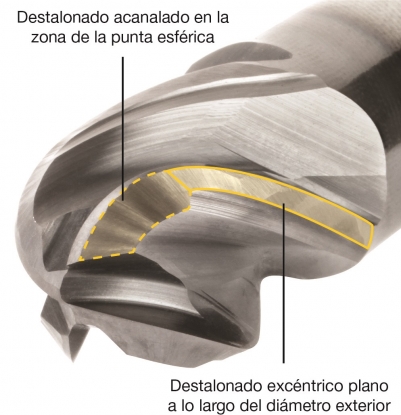 Fresa de mango de punta esférica de cuatro canales de metal duro integral