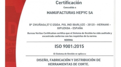 Manufacturas Hepyc renueva el certificado ISO 9001
