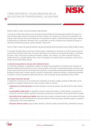 NSK crea un documento que describe el valor de los proveedores de piezas de recambio para el Aftermarket