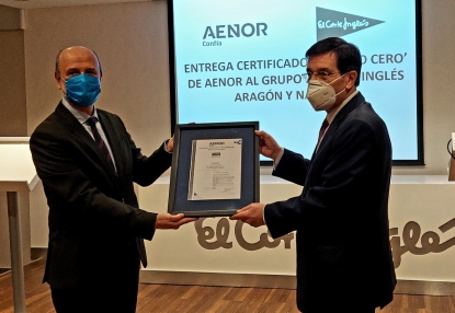Aenor entrega a El Corte Inglés el certificado 'Residuo Cero' para sus centros en Aragón y Navarra