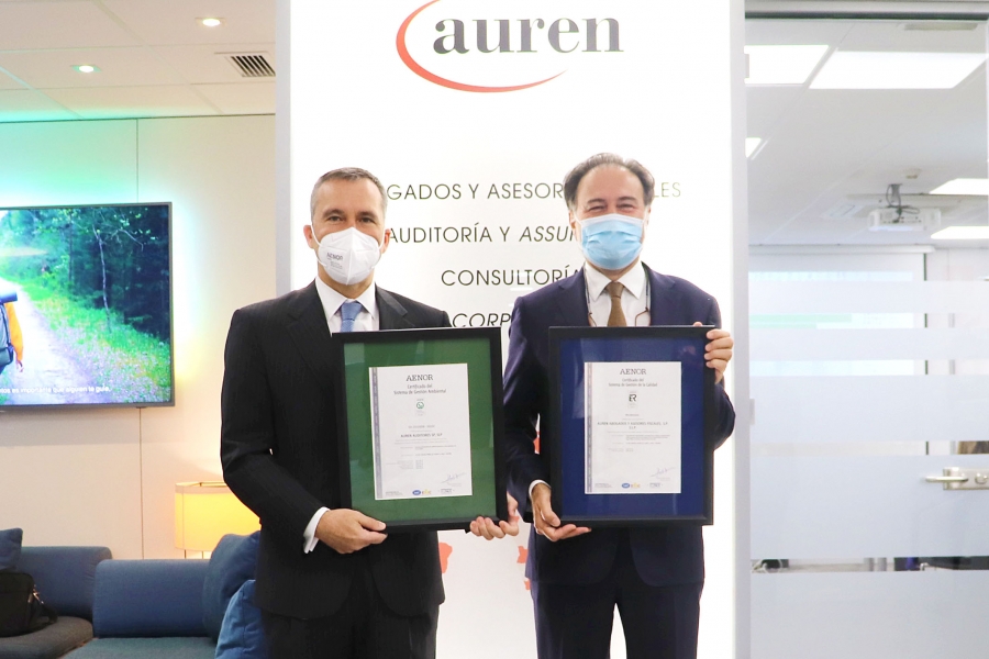 Aenor concede las  certificaciones de Calidad y de Gestión Medioambiental a las divisiones de Auditoría y de Abogados de Auren