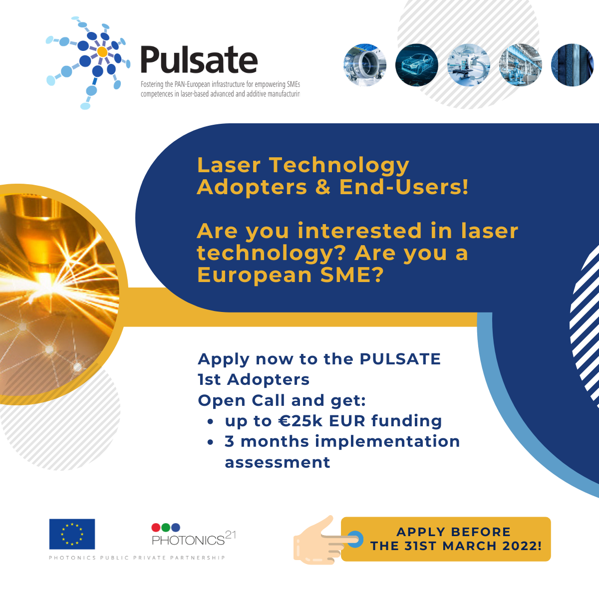 PULSATE lanza la 1ª Open Call para seleccionar 21 casos de uso de tecnología láser