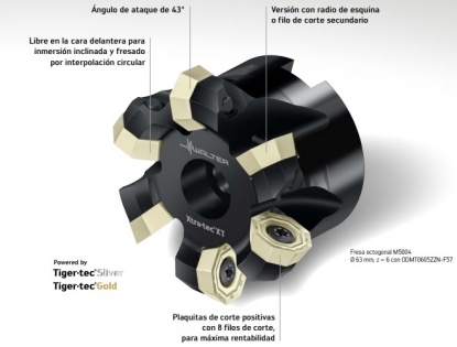 Fresa octogonal con ángulo de ataque de 43°