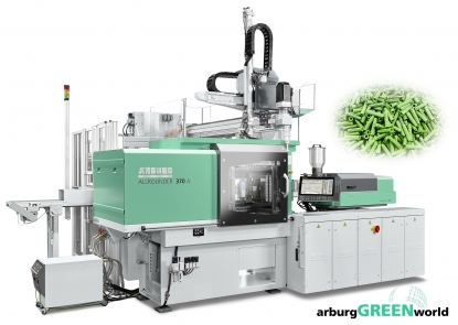 Allrounder 370 A eléctrica de Arburg con paquete de reciclaje y sistema robótico Multilift