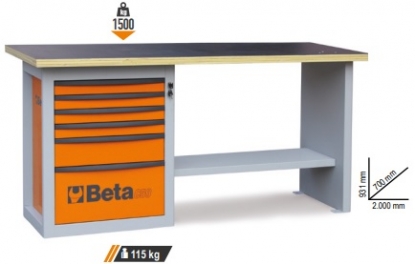 Mesa de trabajo con una cajonera de seis cajones