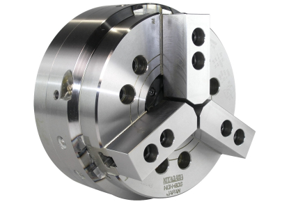 Plato automático contrapesado de 3 garras de 230 mm con contraplato y paso de barra de 52 mm