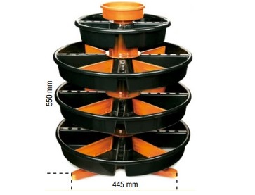Soporte para piezas pequeñas con bandejas giratorias en ABS