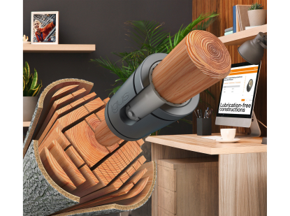 Los cojinetes plásticos de igus demuestran su excelente compatibilidad con ejes de madera