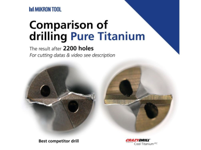 La broca CrazyDrill Cool Titanium PTC de Mikron Tool sobresale en el taladrado de titanio puro