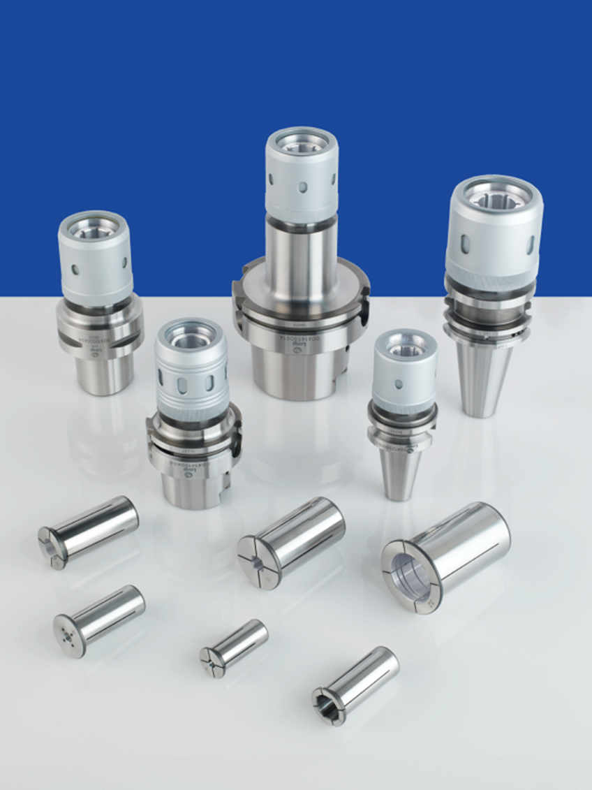 Grandes aprietes, porta pinzas, pinzas cilíndricas de precisión y sistemas de amarre térmico