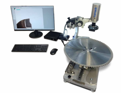 Instrumento de medición para comprobar la geometría de los dientes de hojas de sierras circulares