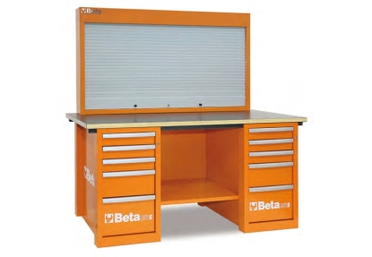 Banco de trabajo con pared portaherramientas y 2 cajoneras