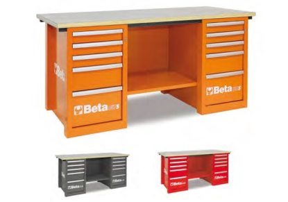 Banco de trabajo con 2 cajoneras y encimera de madera multicapa