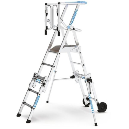 Escalera de plataforma telescópica con barandilla giratoria y puerta automática de salón