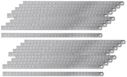 Paquete económico de 20 reglas graduadas de acero flexibles, estrechas, inoxidables y mates