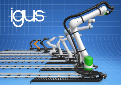 El 7º eje de los robots igus cuadruplica el espacio de acción y es muy fácil de integrar